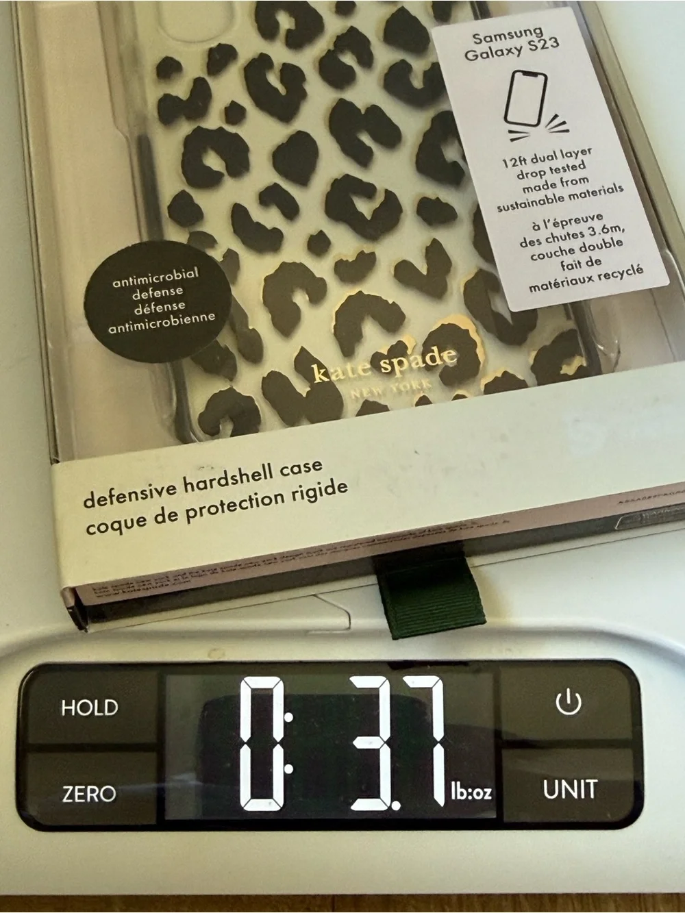 New Kate Spade Leopard Print Hard Shell Case Samsung Galaxy S23 clear/white/gold
